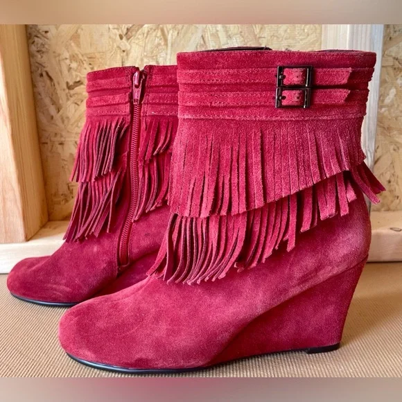 Aerosoles Fringe Suede Ankle Booties Size 7.5 Zip Up - Picture 4 of 8